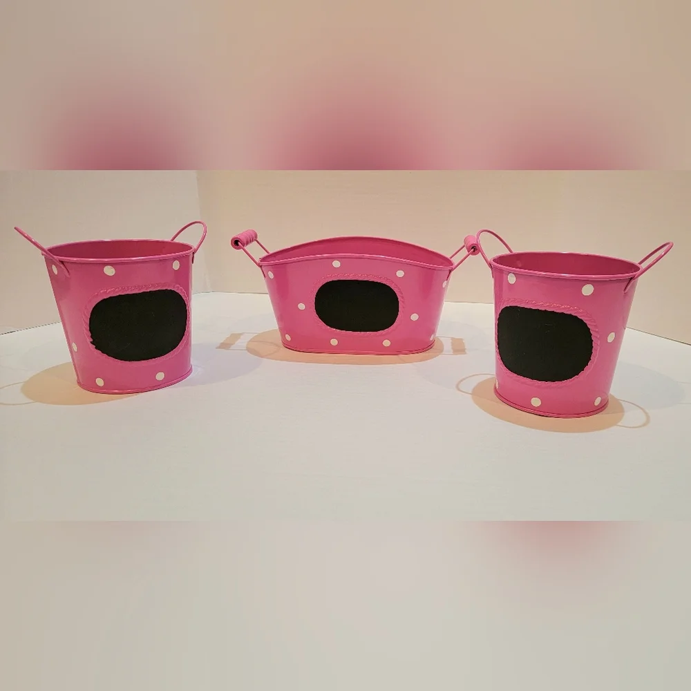 3 Piece Pink w/ White Polka-dots Chalkboard Tin Set